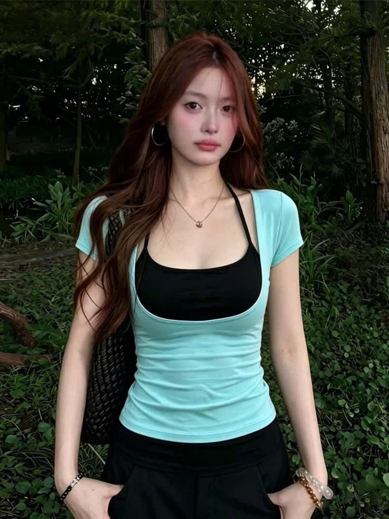 Áo Baby Tee Nữ LYNLUX Cổ U Phối Yếm Cột Cổ 2 Lớp Ôm Body Quyến Rũ Chất Thun Cotton Cao Cấp Dày Dặn