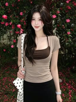 Áo Baby Tee Nữ LYNLUX Cổ U Phối Yếm Cột Cổ 2 Lớp Ôm Body Quyến Rũ Chất Thun Cotton Cao Cấp Dày Dặn 8