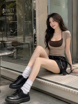 Áo Baby Tee Nữ LYNLUX Cổ U Phối Yếm Cột Cổ 2 Lớp Ôm Body Quyến Rũ Chất Thun Cotton Cao Cấp Dày Dặn 6