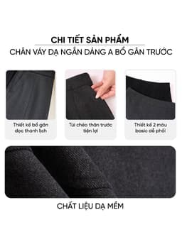Chân váy nữ CARDINA chất liệu dạ ngắn dáng A bổ gân trước 6CVA14 4