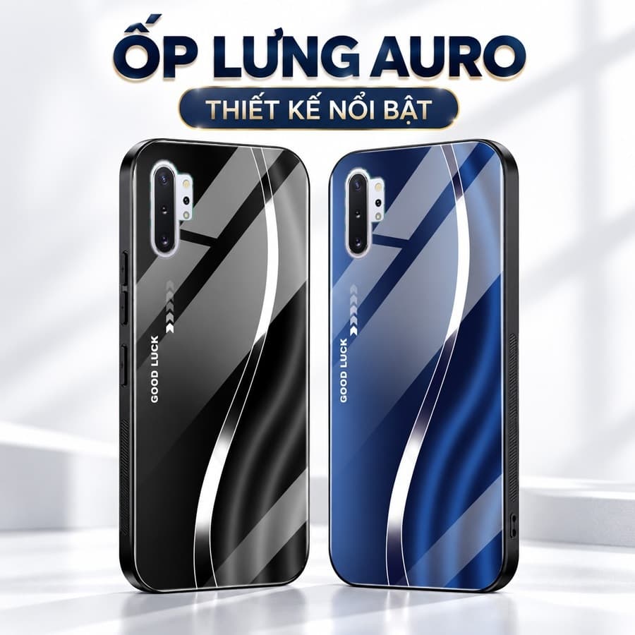 Ốp Lưng Kính Auro cho SAMSUNG GALAXY NOTE 10 PLUS –Sáng Bóng - Sang Trọng - Viền Dẻo - Họa Tiết Good Luck