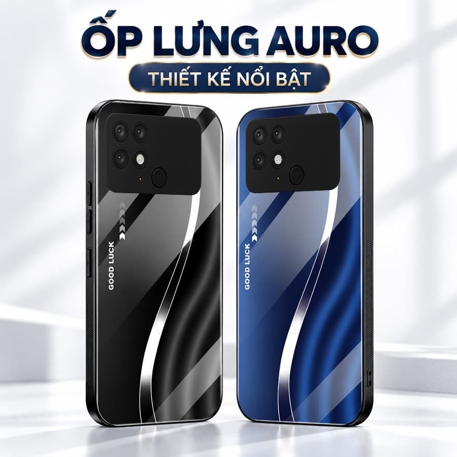 Ốp Lưng Kính Auro cho POCO C40 –Sáng Bóng - Sang Trọng - Viền Dẻo - Họa Tiết Good Luck
