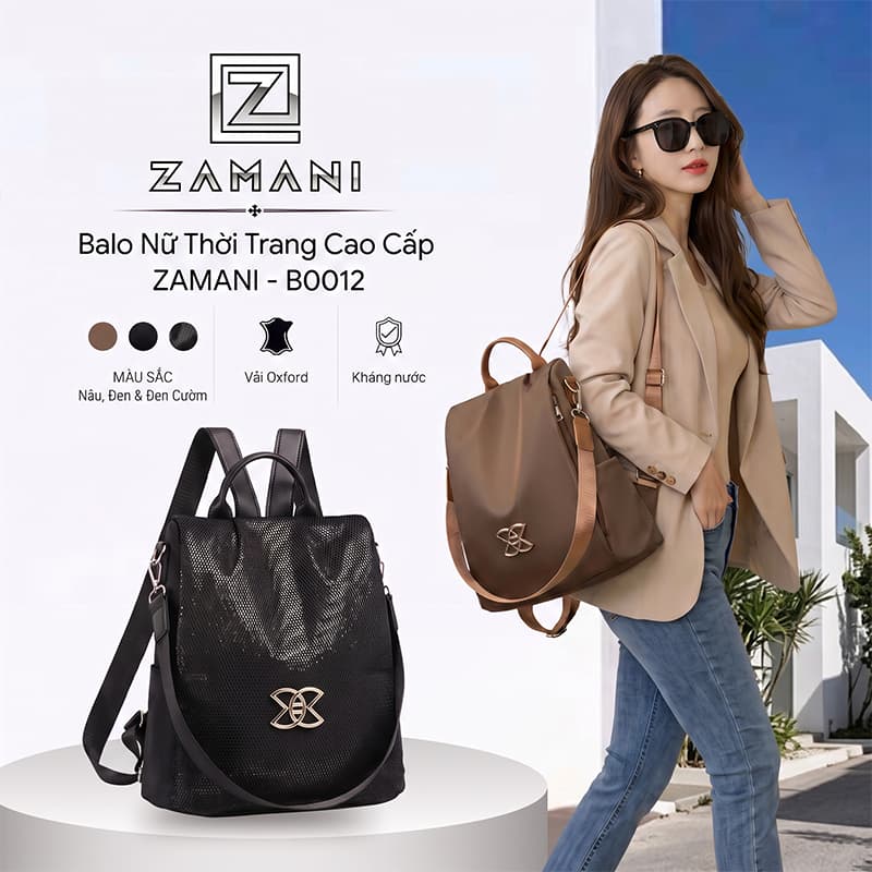 Balo Nữ Đi Học, Đi Chơi Chất Liệu Vải Dù Chống Thấm Đựng Máy Tính Bảng ZAMANI Có Tay Xách B0012