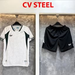 [Chính hãng CV Sport][in sau lưng theo yêu cầu]Quần Áo Bóng Đá, logo thêu CV Steel trắng may ghép vải, vải R-Airmaxx 6