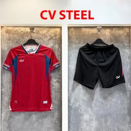 [Chính hãng CV Sport][in sau lưng theo yêu cầu]Quần Áo Bóng Đá, logo thêu CV Steel trắng may ghép vải, vải R-Airmaxx 8
