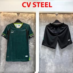 [Chính hãng CV Sport][in sau lưng theo yêu cầu]Quần Áo Bóng Đá, logo thêu CV Steel trắng may ghép vải, vải R-Airmaxx 7