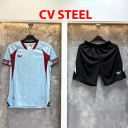 [Chính hãng CV Sport][in sau lưng theo yêu cầu]Quần Áo Bóng Đá, logo thêu CV Steel trắng may ghép vải, vải R-Airmaxx 9