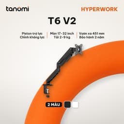 Giá đỡ màn hình HyperWork T6 V2 1 màn 17-32 inch 2-9 kg Piston Hyper Lift Chỉnh kháng lực VESA 75x75 100x100 mm 1