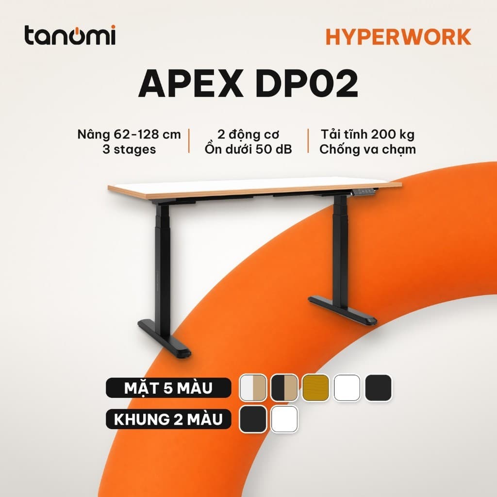 Bàn nâng hạ HyperWork Apex DP02 2 động cơ 3 stage Tải 100 kg Nâng 62-128 cm bàn đứng làm việc bàn nâng hạ điện