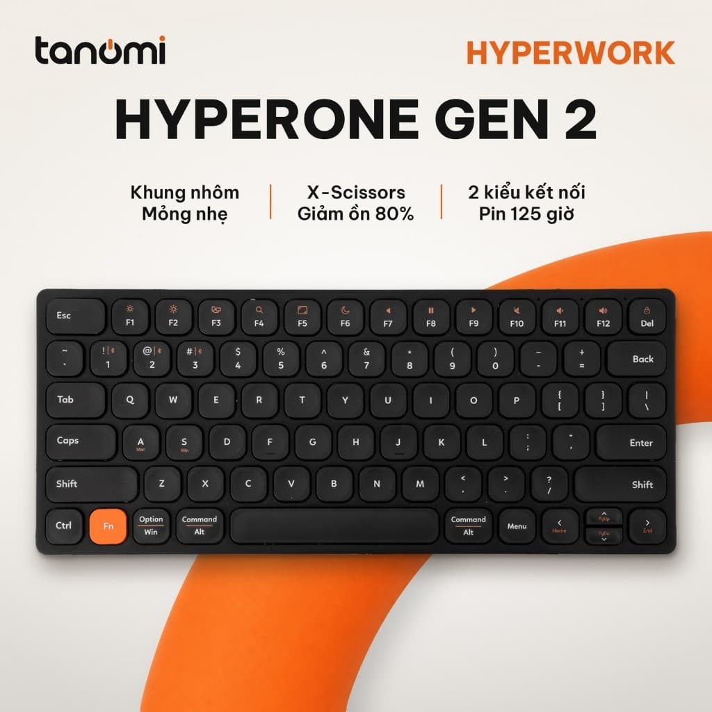 Bàn phím không dây HyperWork HyperOne Gen 2 Khung nhôm Bluetooth 5.1 295 gram Nhỏ gọn Kết nối 4 thiết bị Đen