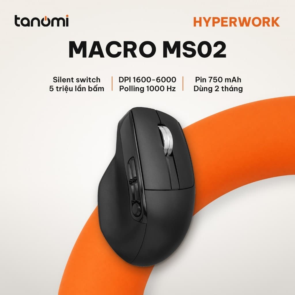 Chuột không dây HyperWork Macro MS02 DPI 6000 9 nút gán chức năng Pin 750 mAh Có màn hình trên thân Đen