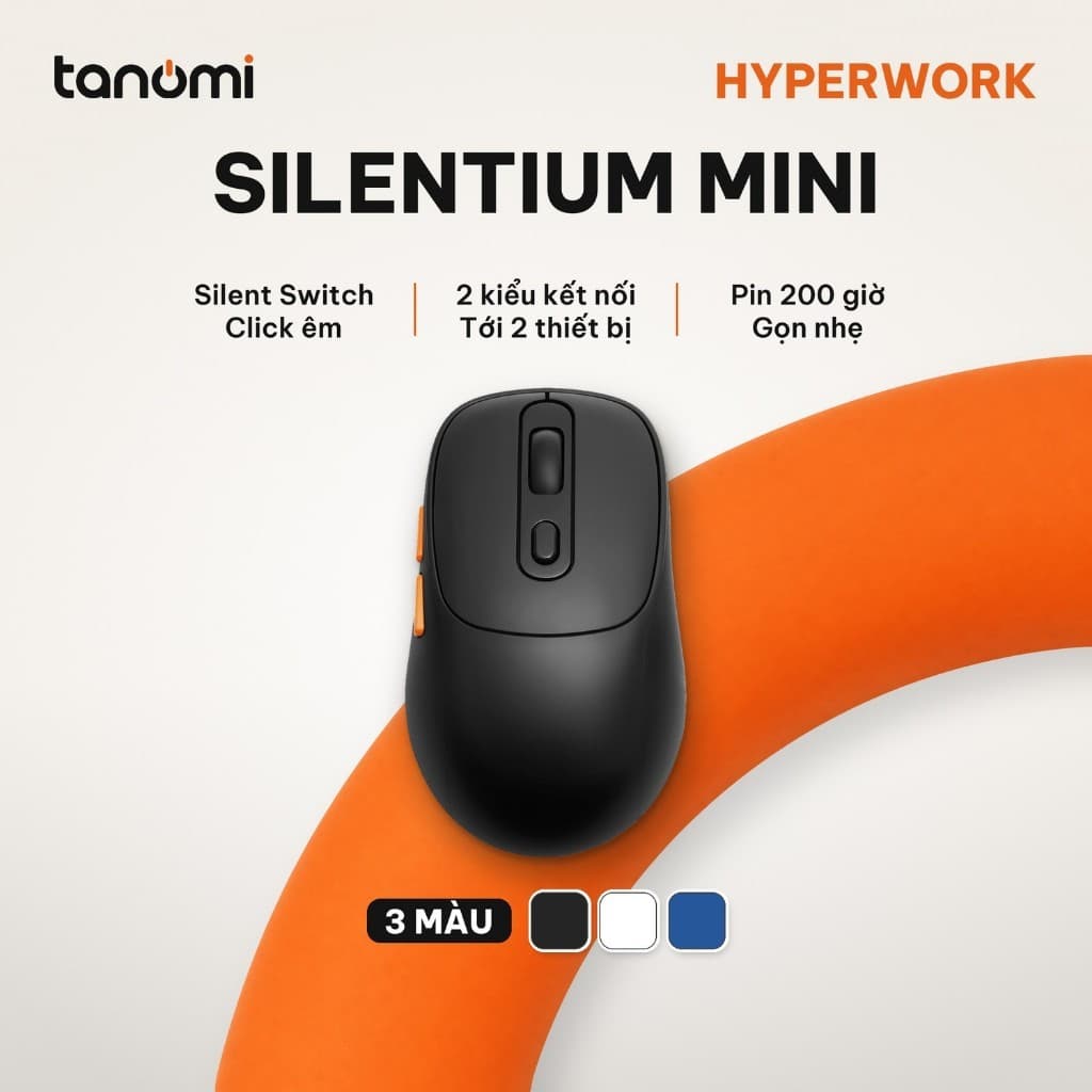 Chuột không dây HyperWork Silentium Mini MS01M Click im lặng 2 chế độ kết nối DPI 1600 Nhỏ gọn chuột văn phòng