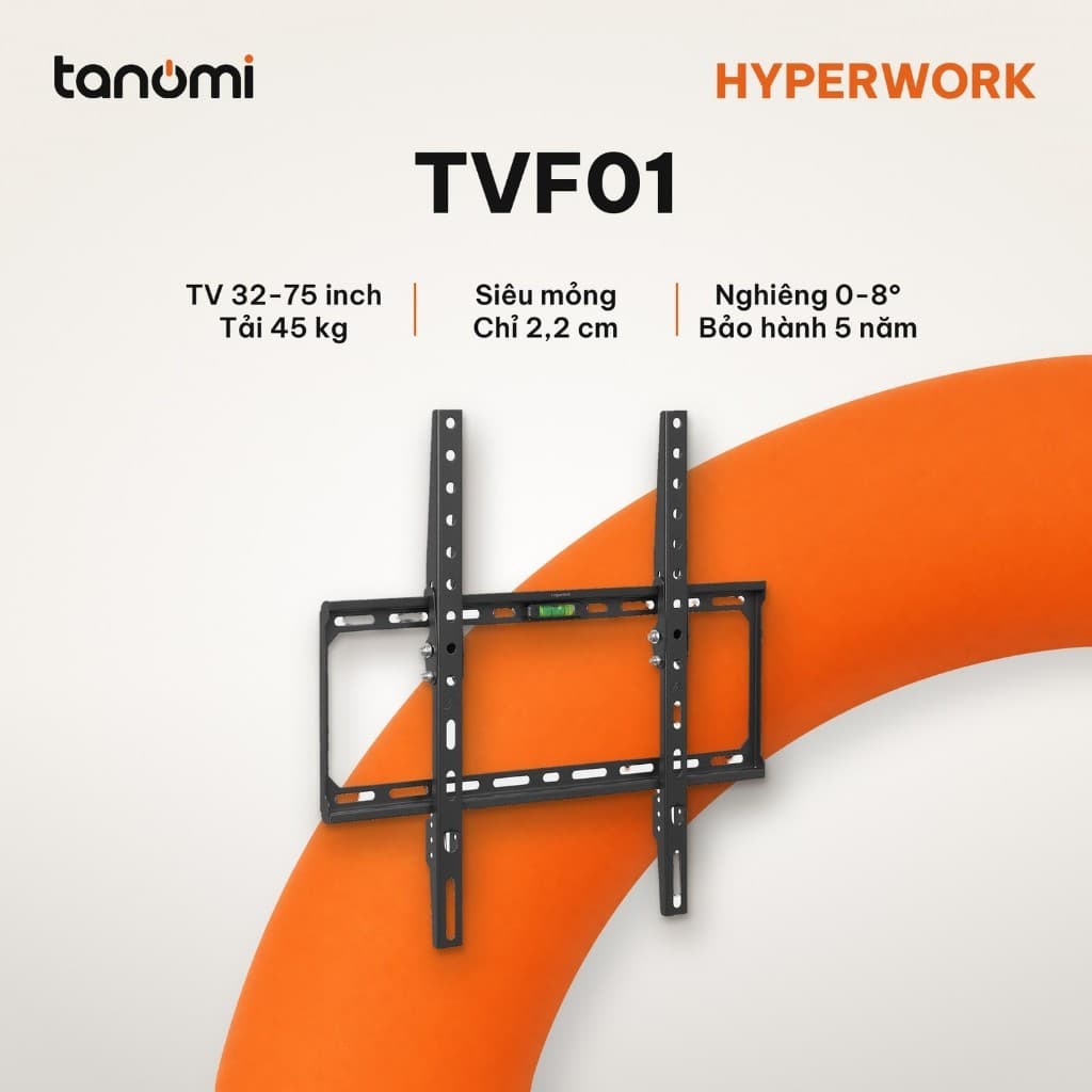 Giá treo tivi gắn tường HyperWork TVF01 Tivi 32-75 inch Tải 45 kg Mỏng 2,2 cm Thước cân bằng Đen