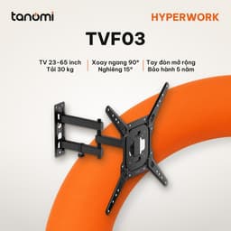 Giá treo tivi gắn tường HyperWork TVF03 Tivi 23-65 inch Tay xoay 180 độ Vươn 37,8 cm Nghiêng 15 độ Có đi dây Đen 1