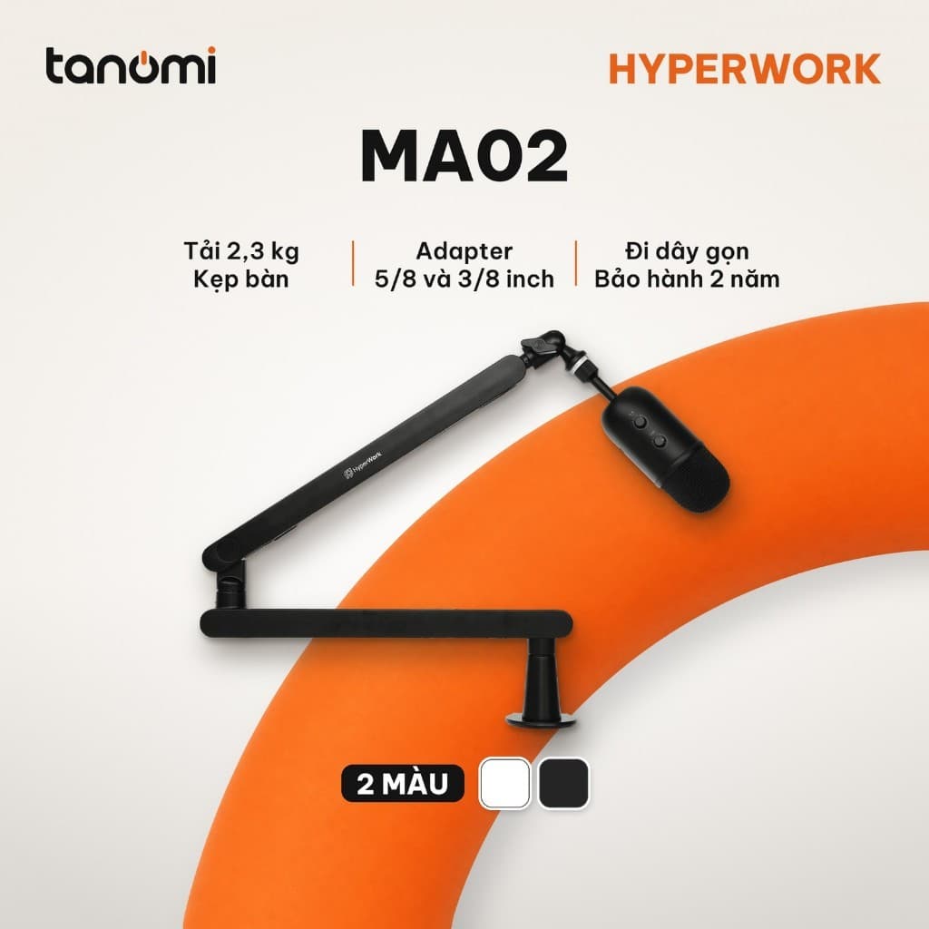 Giá đỡ microphone HyperWork MA02 Tải 2,3 kg Cột nâng tháo rời Khoang giấu dây Adapter 3/8 5/8 inch Kẹp bàn