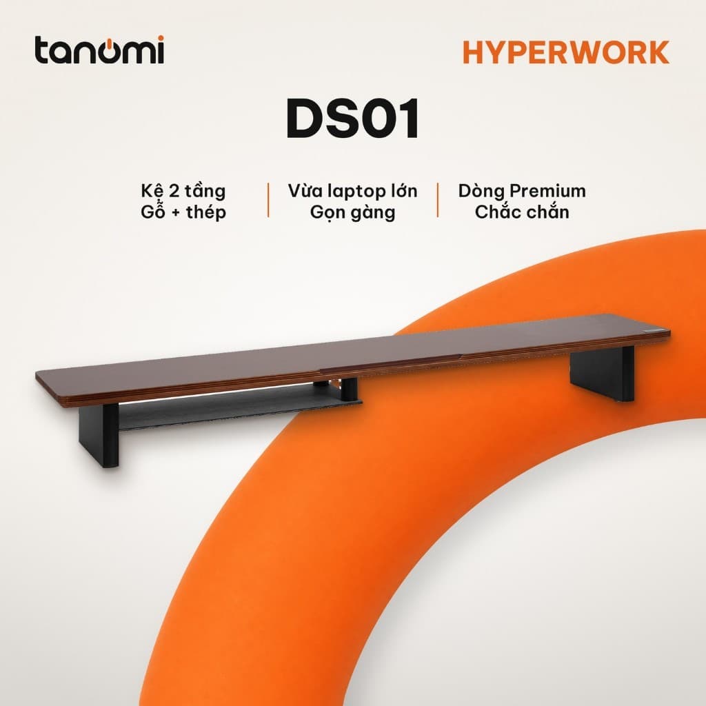 Kệ màn hình gỗ HyperWork DS01 Dài 107 cm Tải 45 kg 2 tầng Gỗ óc chó kệ để màn hình trên bàn làm việc