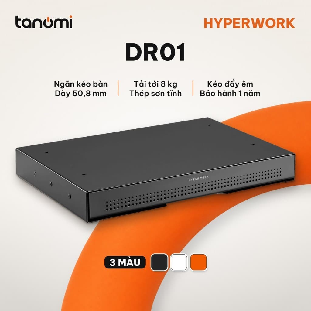 Ngăn kéo gắn bàn HyperWork DR01 Tải 8 kg Dày 50,8 mm Thép Bắt vít gầm bàn Kèm ốc vít ngăn kéo dưới bàn