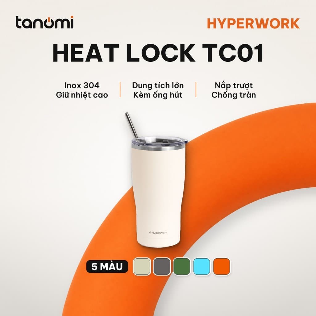 Cốc giữ nhiệt HyperWork Heat Lock TC01 600 ml Inox 304 Giữ lạnh 24 giờ Nắp trượt chống tràn Vừa giá để cốc ô tô