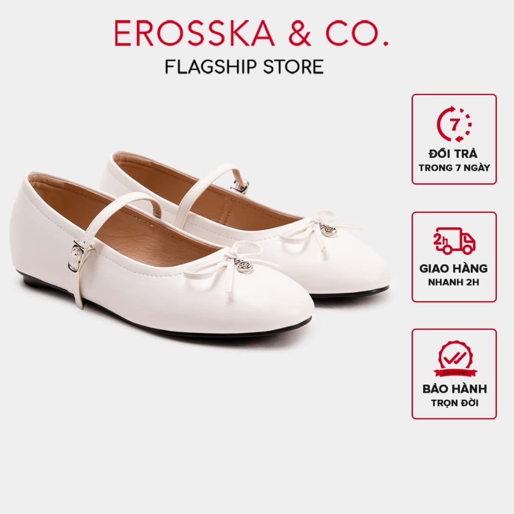 [EROSSKA] - Giày mary jane nữ mũi tròn phối nơ bản nhỏ thanh lịch phong cách balletcore - EL152
