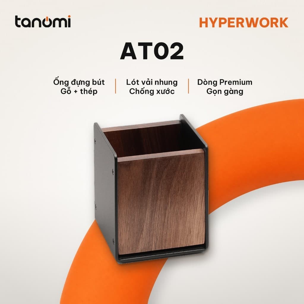 Hộp đựng bút HyperWork Premium Collection AT02 Gỗ óc chó Nhôm 75x75x90 mm Lót vải nhung Chống xước đầu bút