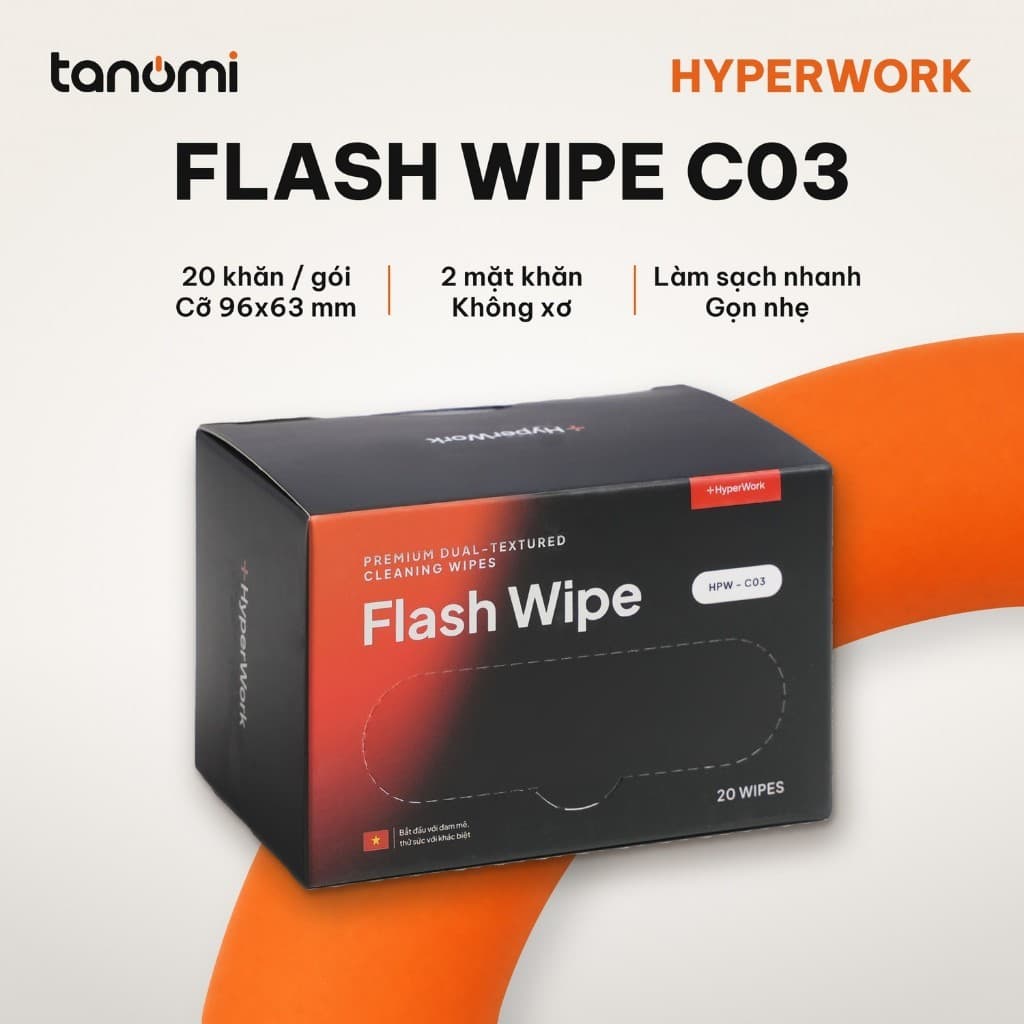 Khăn làm sạch nhanh HyperWork Flash Wipe C03 Gói 20 chiếc 96x63 mm 2 mặt lau Vải không dệt Không xơ