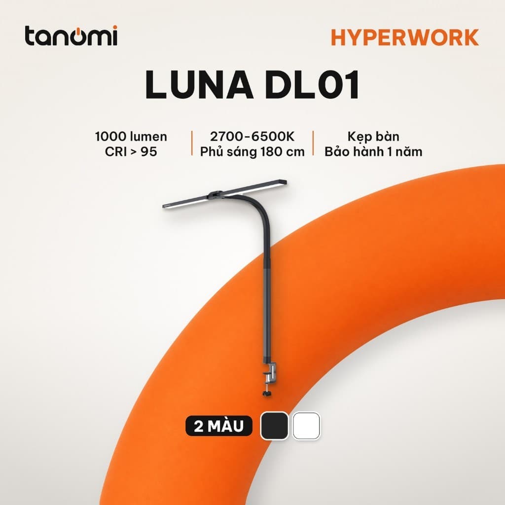 Đèn bàn HyperWork Luna DL01 1000 lumen CRI 95 Kẹp bàn Chiếu rộng 180 cm Núm xoay không dây đèn chống cận