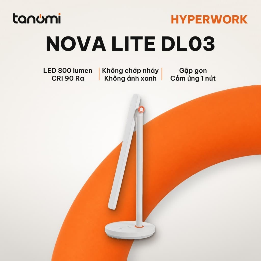 Đèn bàn HyperWork Nova Lite DL03 800 lumen 4000K Gấp gọn Không ánh sáng xanh Cảm ứng 1 nút Trắng