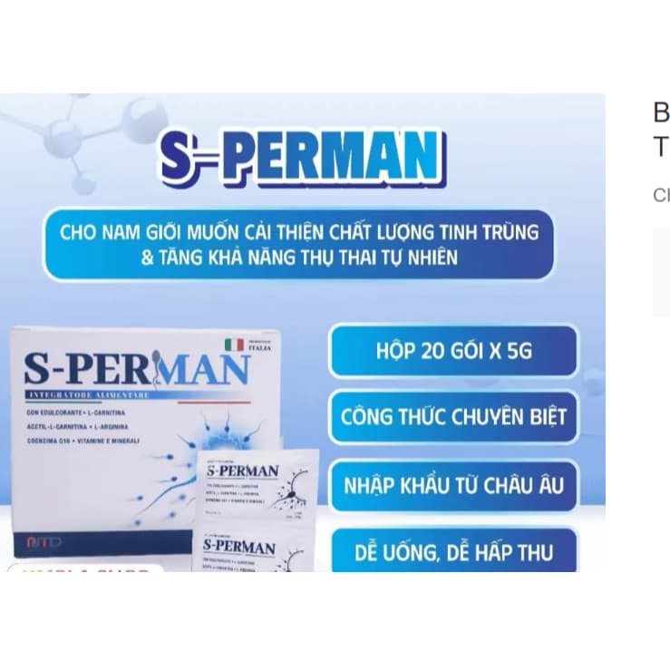 S-PERMAN (Hộp 20 gói x 5 g) BỔ TINH TRÙNG ,TĂNG CHẤT LƯỢNG TINH TRÙNG, CẢI THIỆN SỨC KHOẺ NAM GIỚI> BUN BUN SHOP 20
