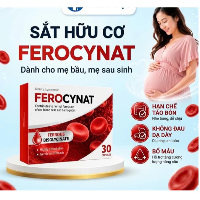 Ferocynat hộp 30 viên.bổ sung Sắt Hữu Cơ,Ngăn Ngừa Thiếu Máu phụ nữ chuẩn bị mang thai,đang mang thai> BUN BUN SHOP 20