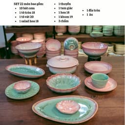 Bộ Bát Đĩa Hào Môn 22 Món Gốm Làng Bát Tràng Men Hỏa Biến Cao Cấp Cho Gia Đình 6-10 Người 2