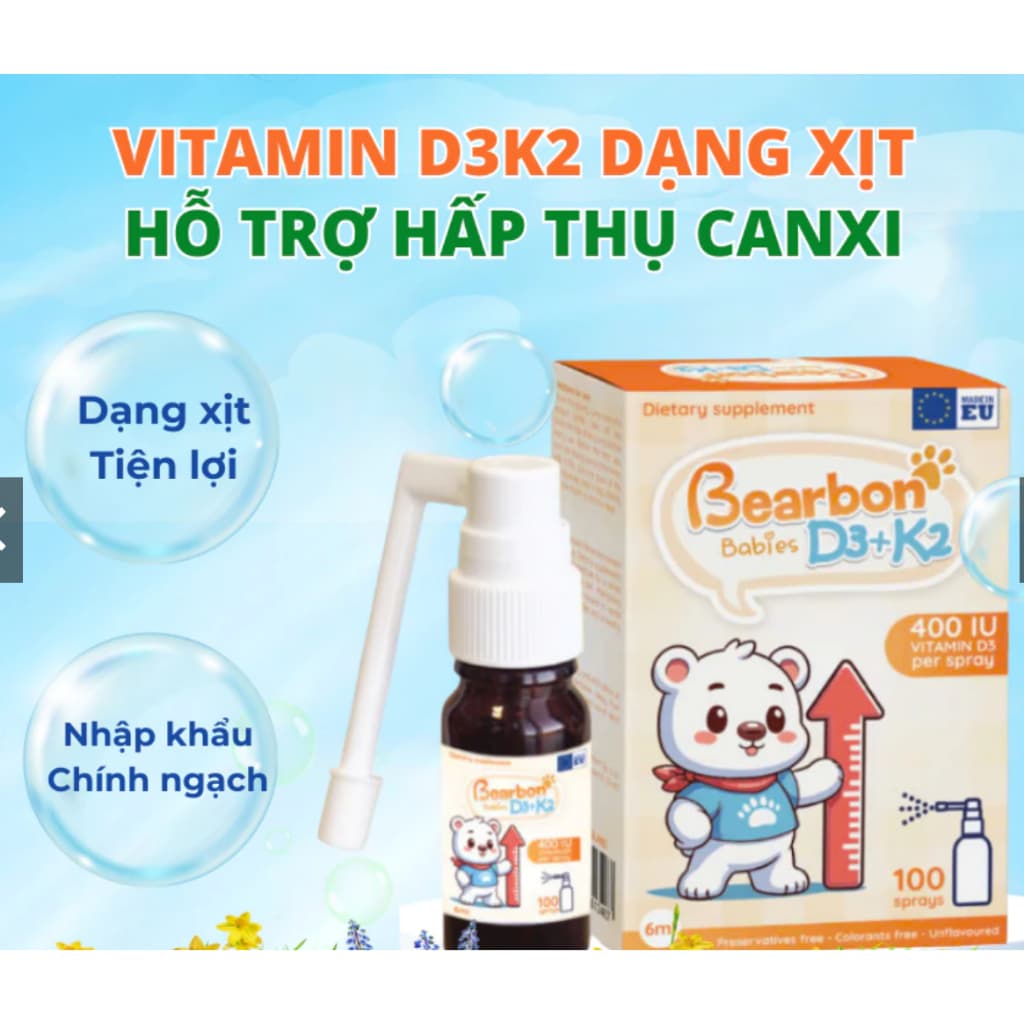 Bearbon Babies D3+K2 - Bổ sung Vitamin D3 K2, Hỗ trợ hấp thu Canxi, phát triển xương, não bộ Bé> BUN BUN SHOP 20