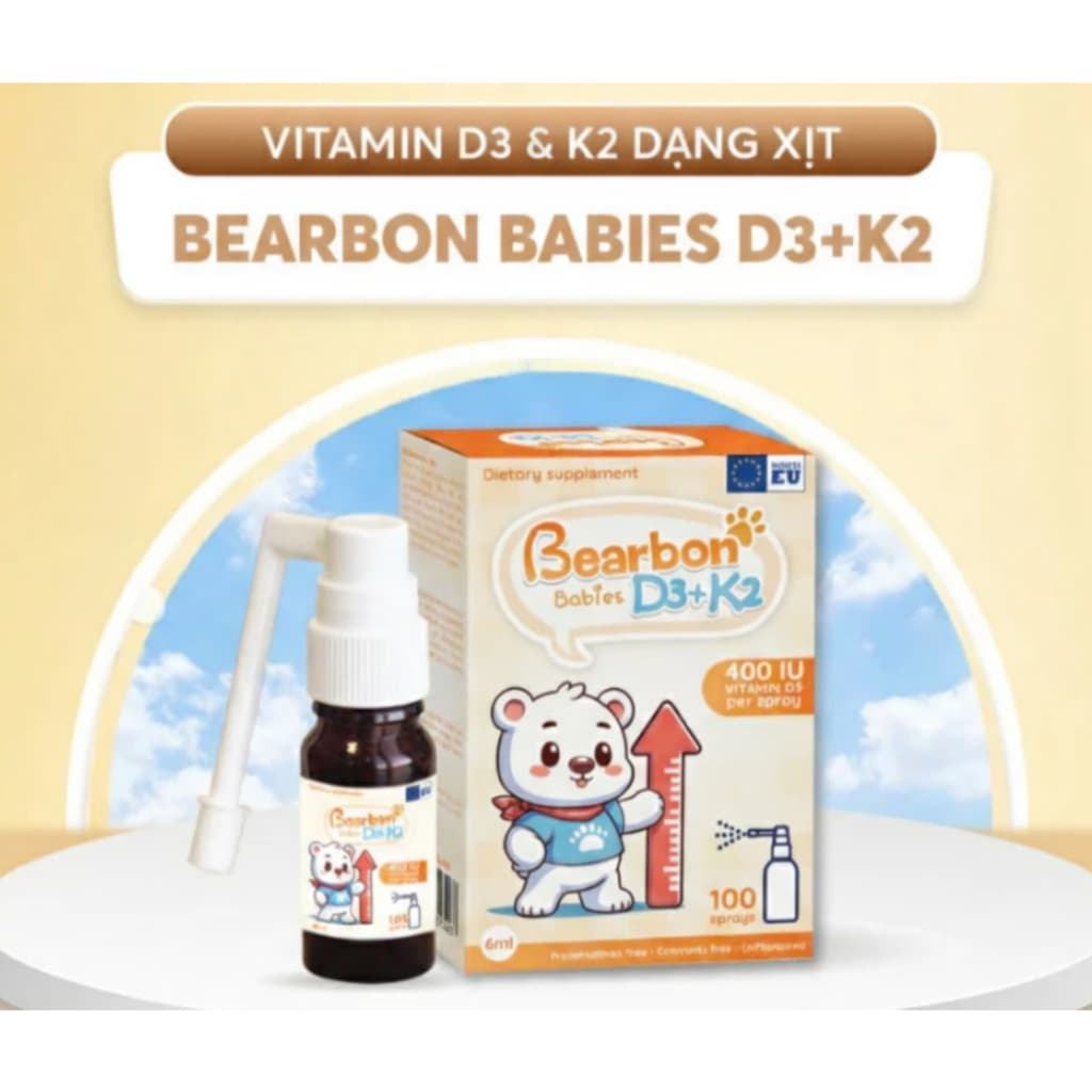 Bearbon Babies D3+K2 - Bổ sung Vitamin D3 K2, Hỗ trợ hấp thu Canxi, phát triển xương, não bộ Bé> BUN BUN SHOP 20