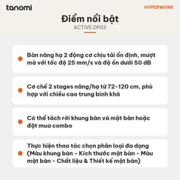Bàn nâng hạ HyperWork Active DP03 2 động cơ Tải 90 kg Nâng 72-120 cm Ghi nhớ 3 vị trí bàn đứng làm việc 8