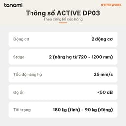 Bàn nâng hạ HyperWork Active DP03 2 động cơ Tải 90 kg Nâng 72-120 cm Ghi nhớ 3 vị trí bàn đứng làm việc 7