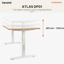 Khung bàn nâng hạ HyperWork Atlas DP01 2 động cơ Tải 120 kg Nâng 60-126 cm Điều khiển xoay chân bàn nâng hạ 6