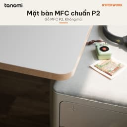 Mặt bàn gỗ MFC bo góc HyperWork Flow 1m2 1m4 1m6 Bo 4 góc Gỗ MFC P2 Cạnh sau vát đi dây mặt bàn làm việc 3