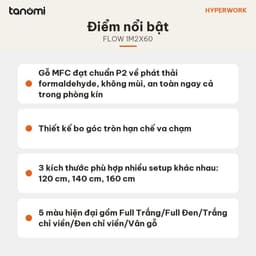 Mặt bàn gỗ MFC bo góc HyperWork Flow 1m2 1m4 1m6 Bo 4 góc Gỗ MFC P2 Cạnh sau vát đi dây mặt bàn làm việc 9