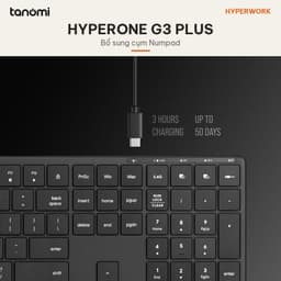 Bàn phím không dây HyperWork HyperOne Gen 3 Plus Fullsize 108 phím Full nhôm Mỏng 10 mm 3 chế độ kết nối Có phím số 5