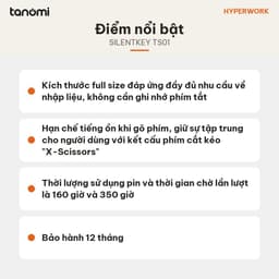 Bàn phím không dây HyperWork SilentKey TS01 Fullsize 110 phím Kết nối 5 thiết bị Pin 160 giờ Gõ êm X-Scissors 7