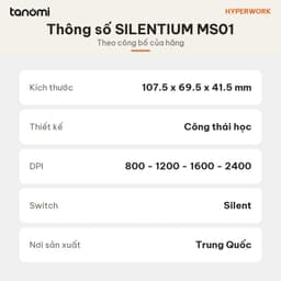 Chuột không dây HyperWork Silentium MS01 Công thái học Click im lặng Pin 300 giờ Kết nối 3 thiết bị DPI 2400 7