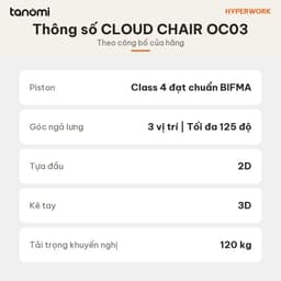 Ghế công thái học HyperWork Cloud Chair OC03 Ngả 125 độ Kê tay 3D Piston Class 4 Đệm PU Foam ghế văn phòng 8