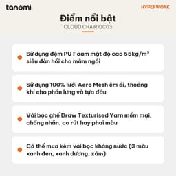 Ghế công thái học HyperWork Cloud Chair OC03 Ngả 125 độ Kê tay 3D Piston Class 4 Đệm PU Foam ghế văn phòng 9