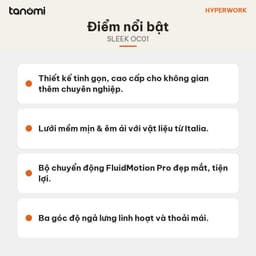 Ghế công thái học HyperWork Sleek OC01 Kê tay 4D Tựa đầu 3D Lưới Chenille Ý FluidMotion Pro ghế văn phòng cao cấp 8