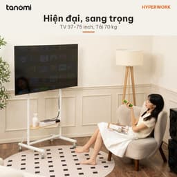 Giá treo tivi di động HyperWork Aero Stand TVC02 Tivi 37-75 inch Tải 70 kg Kệ gỗ Bánh xe có khoá 4