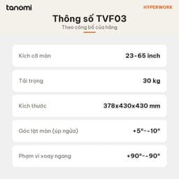 Giá treo tivi gắn tường HyperWork TVF03 Tivi 23-65 inch Tay xoay 180 độ Vươn 37,8 cm Nghiêng 15 độ Có đi dây Đen 9