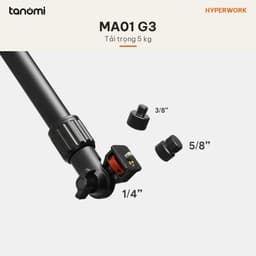 Giá đỡ microphone HyperWork MA01 G3 Tải 5 kg 3 đốt Xoay 360 độ Vươn 622 mm Mount 1/4 3/8 5/8 inch Kẹp bàn 5