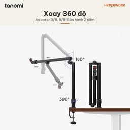 Giá đỡ microphone HyperWork MA01 G3 Tải 5 kg 3 đốt Xoay 360 độ Vươn 622 mm Mount 1/4 3/8 5/8 inch Kẹp bàn 6