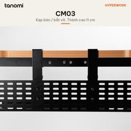 Khay đi dây HyperWork CM03 Size 60 cm và 80 cm Thép Tải 10 kg Kẹp bàn hoặc bắt vít Đáy vát 135 độ 4