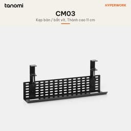 Khay đi dây HyperWork CM03 Size 60 cm và 80 cm Thép Tải 10 kg Kẹp bàn hoặc bắt vít Đáy vát 135 độ 9