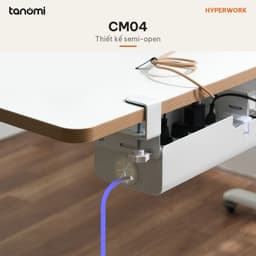 Khay đi dây HyperWork CM04 Thép Rãnh luồn dây Khay nghiêng được Kẹp bàn Lỗ cao su mềm giấu dây dưới gầm bàn 7